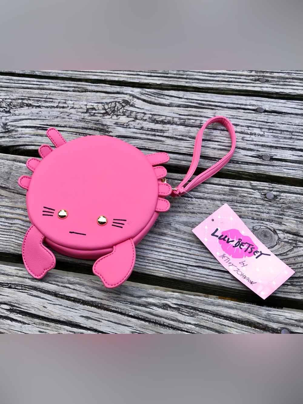NEW *Flaw BETSEY JOHNSON Coral Crab Wristlet Zipper Pouch Love Betsey Coin Purse